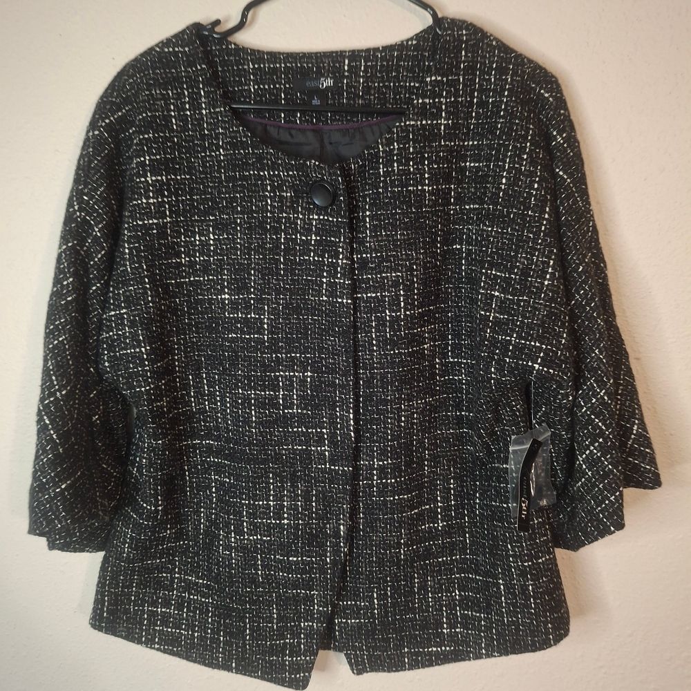 East 5th Women's Black and White Tweed Jacket size Large NWT